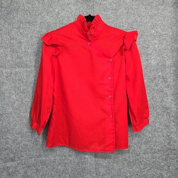 Vintage Ms Paquette Womens Blouse Large Red Ruffled Collar and‎ Shoulders - Picture 1 of 11